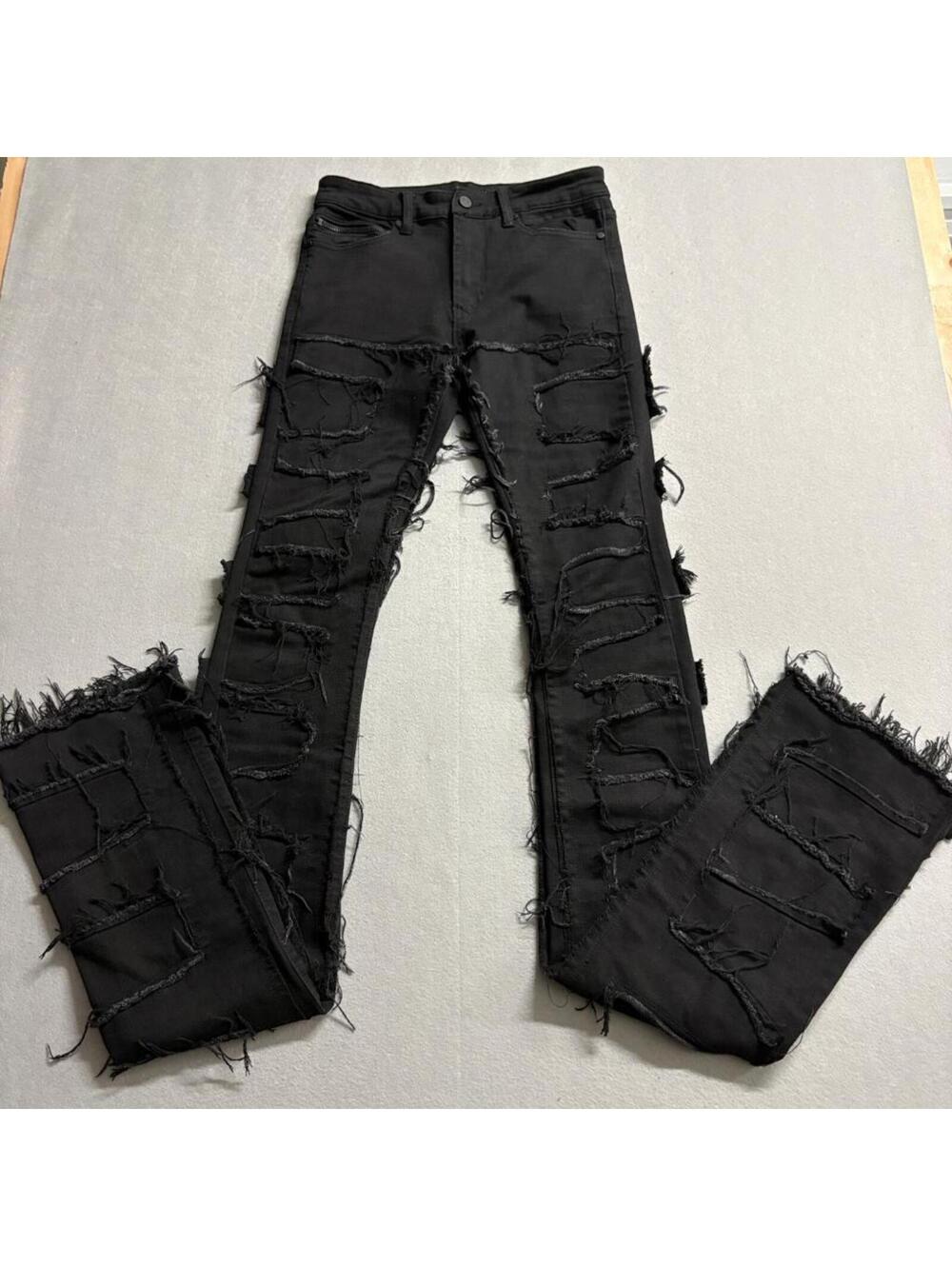 Rockstar Original RSM 225 Hallie Flare Denim Jeans Mens 30 Black Distressed